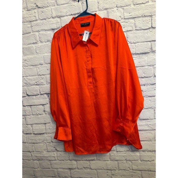 NWT Lane Bryant Orange Long Sleeve Blouse Plus Size 26/28 Button Down Collared - Picture 1 of 7
